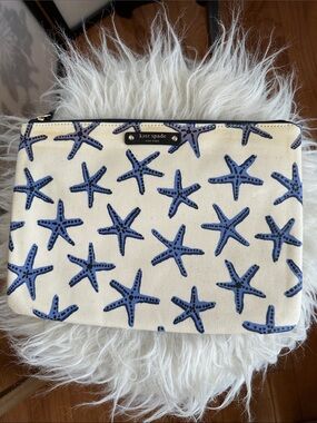 kate spade Cream Cosmetic Pouch with Blue Starfish Print